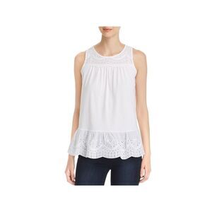 DESIGN HISTORY Womens White Eyelet Back Sleeveless Jewel Neck Tank Top XL